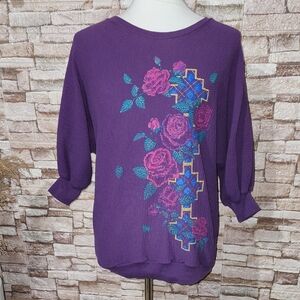 Sloppy Joes  Women’s 3/4 Sleeve Purple Floral Graphic Top